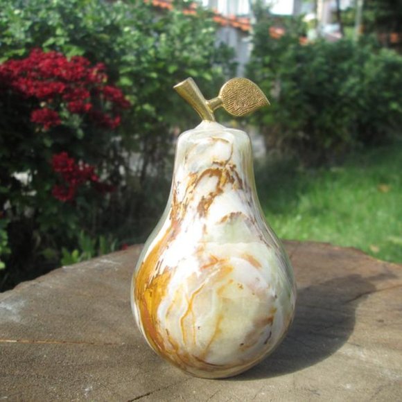 Marble pear, Onyx pear with metal stem, Vintage ma - Picture 3 of 3